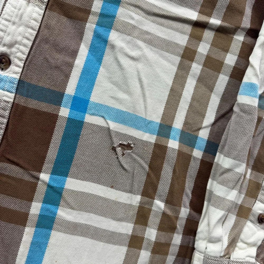 The North Face Mens Plaid Flannel Shirt Brown Blue Long Sleeve Large L Button Up